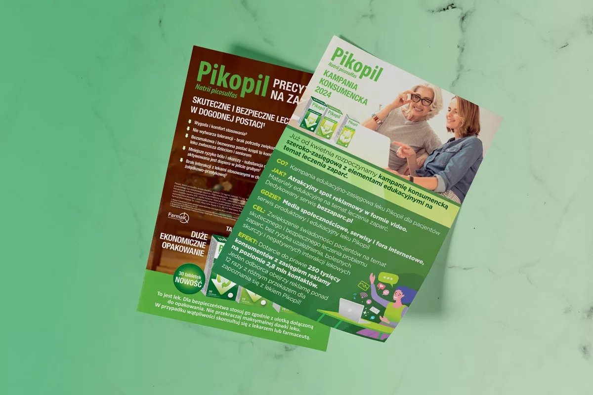 Projekt i wykonanie ulotki informacyjnej dla leku OTC Pikopil przez PharmaPack Design