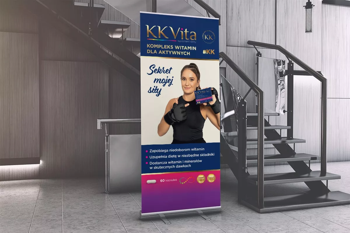 Projekt rollup suplementu diety KK VITA , wykonany przez PharmaPack Design