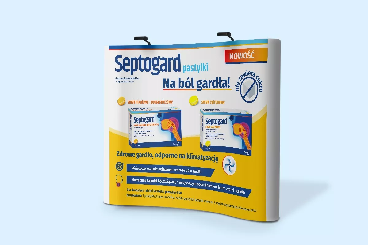 Projekt ścianki promocyjnej leku OTC Septogard przygotowany przez PharmaPack Design
