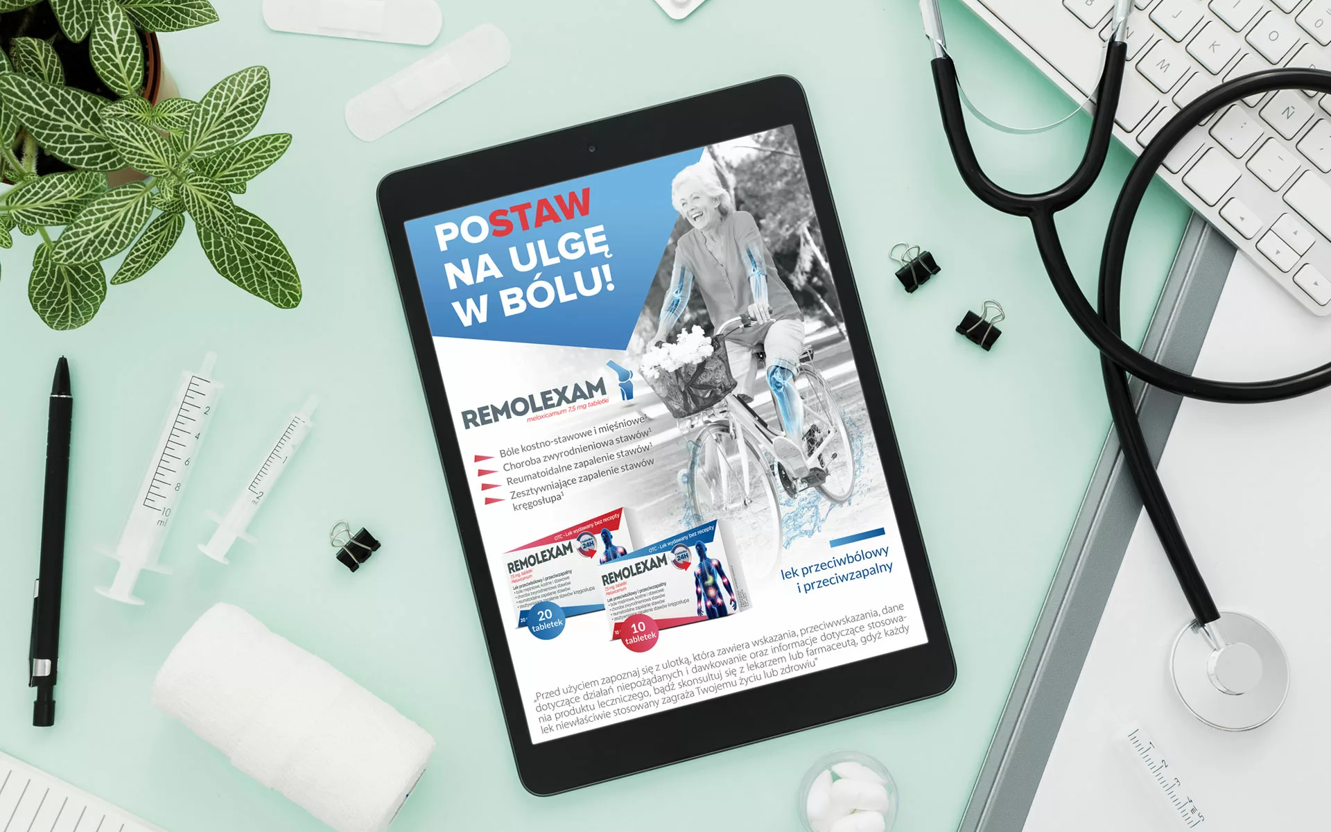 Projekt reklamy leku RX Remolexam na urządzeniu multimedialnym wykonany przez PharmaPack Design