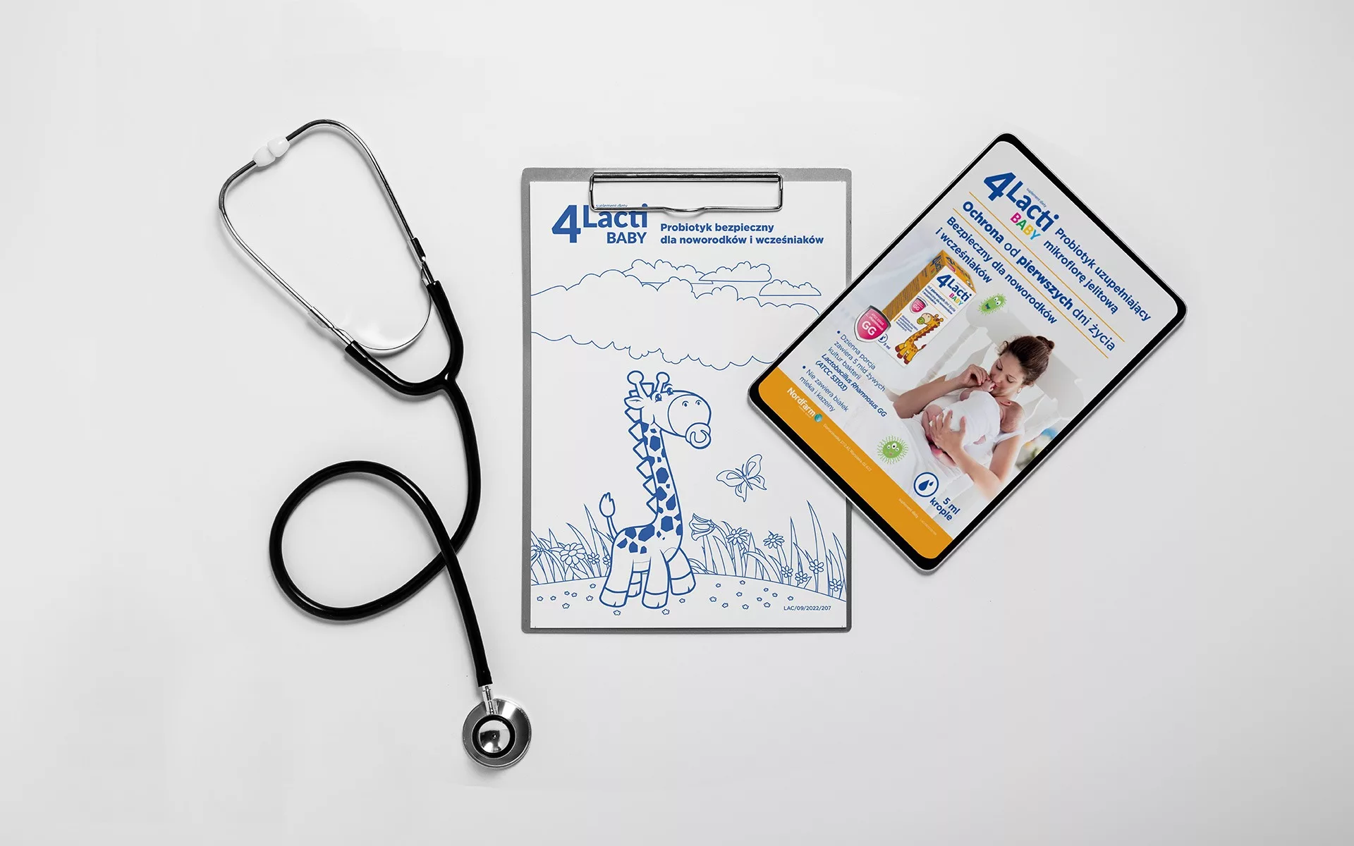 Projekt graficzny reklamy mobilnej dla suplementu diety 4Lacti Baby autorstwa PharmaPack Design