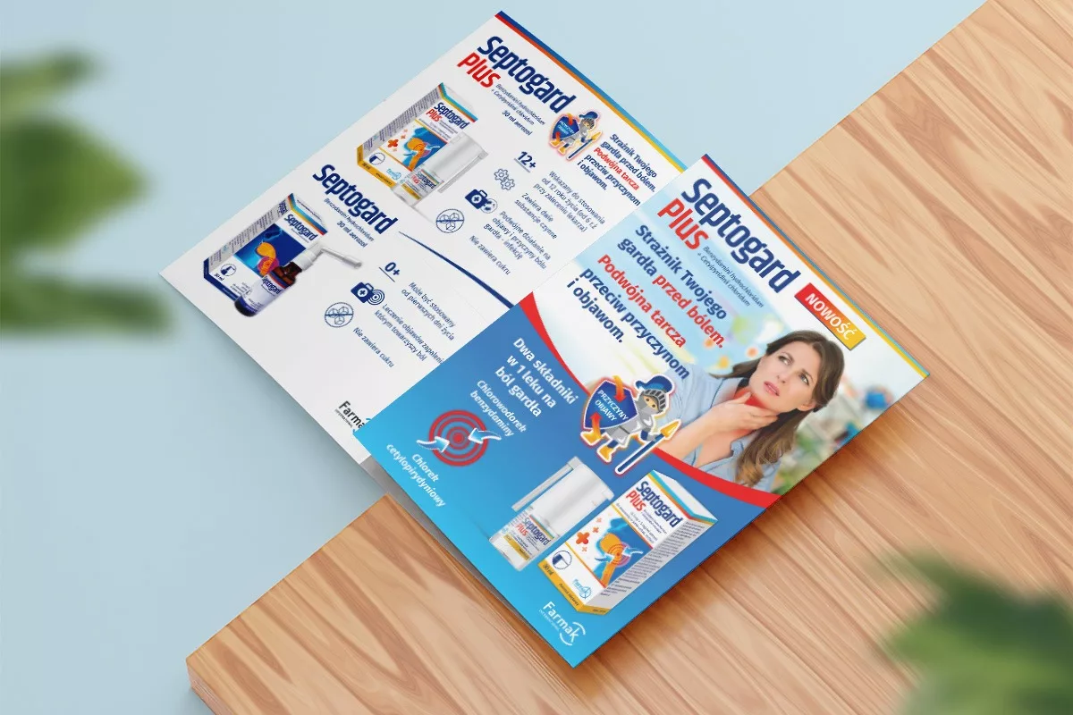 Projekt ulotki dla pacjenta leku OTC Septogard Plus wykonany przez PharmaPack Design