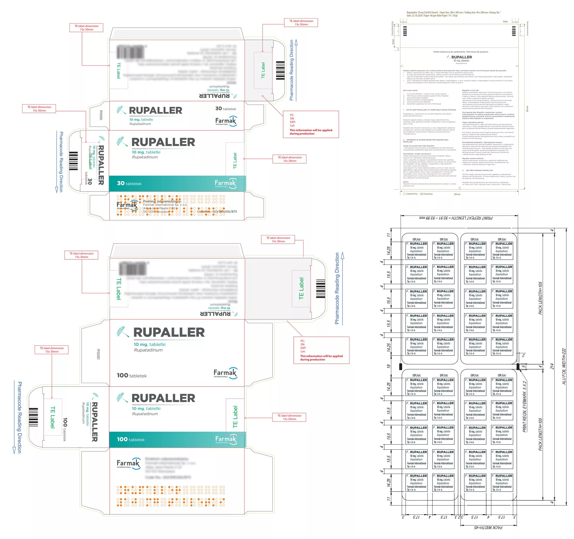 Projekt opakowania leku RX Rupaller przygotowana przez PharmaPack Design