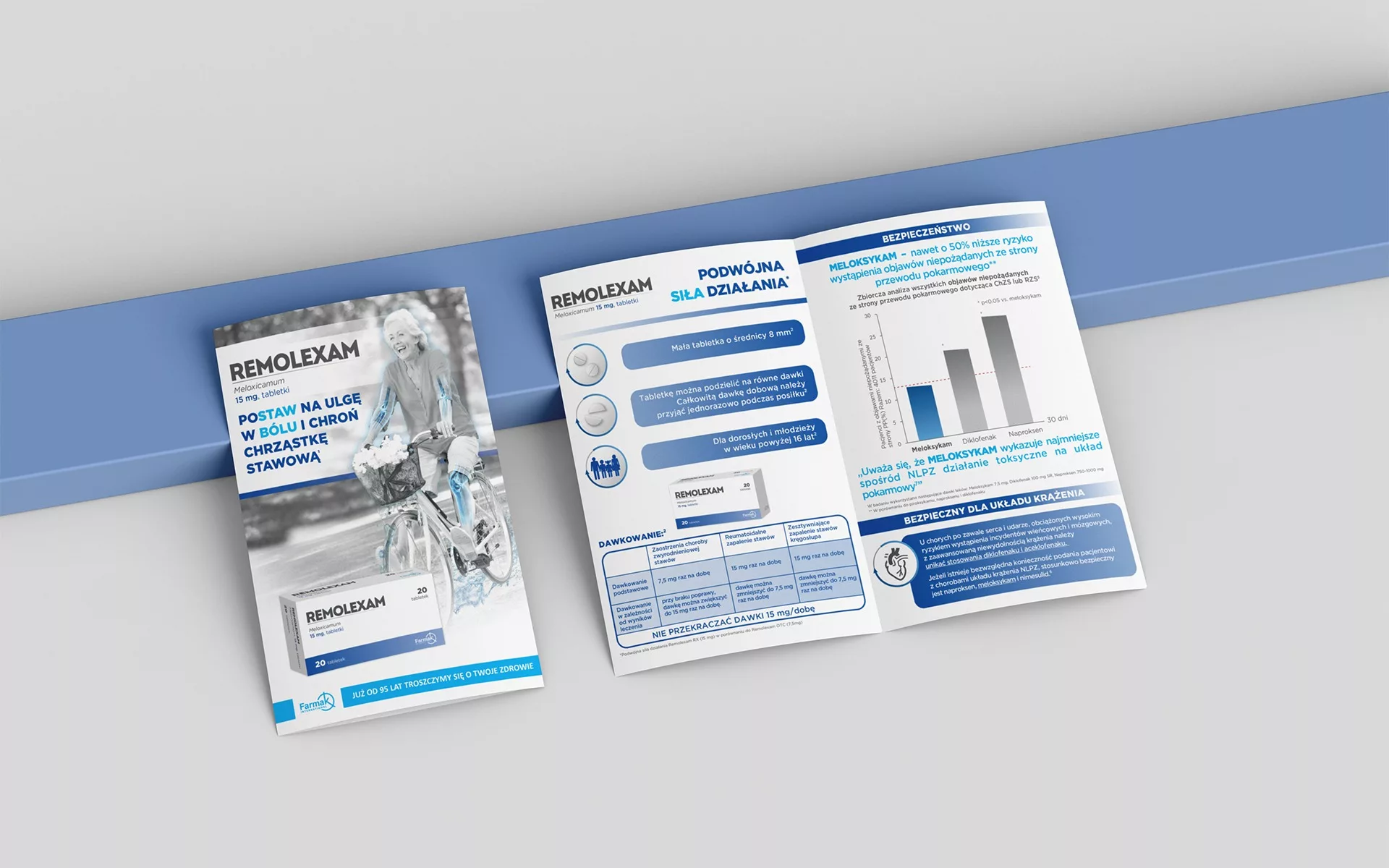 Projekt graficzny ulotki i opakowania leku OTC REMOLEXAM, przygotowany przez PharmaPack Design