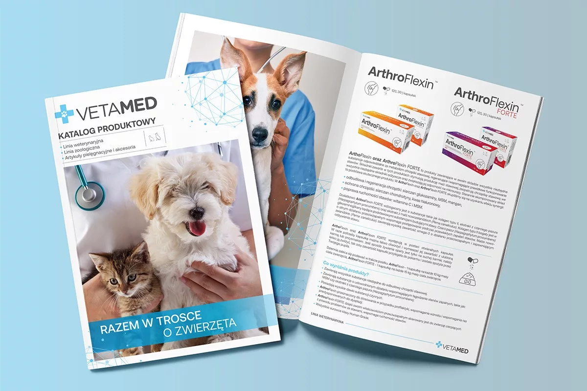 Projekt katalogu produktowego dla VETAMED, wykonany przez PharmaPack Design