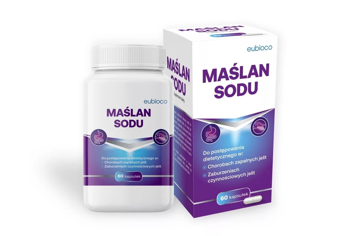 Projekt opakowania suplementu diety Maślan sodu marki Eubioco przygotowany przez PharmaPack Design