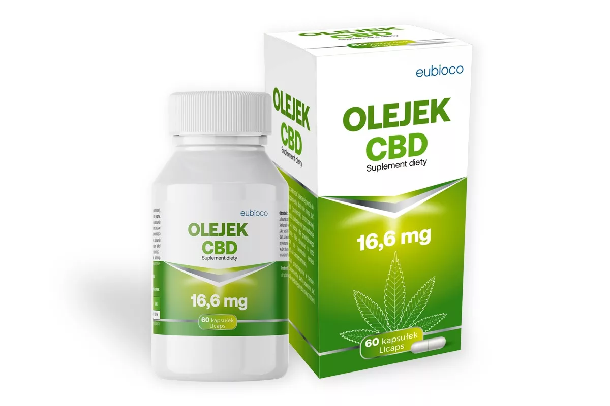 Projekt opakowania suplementu diety Olejek CBD marki Eubioco przygotowany przez PharmaPack Design