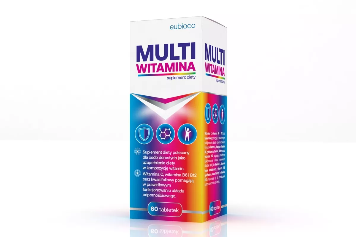 Projekt opakowania suplementu diety Multiwitamina marki Eubioco autorstwa PharmaPack Design