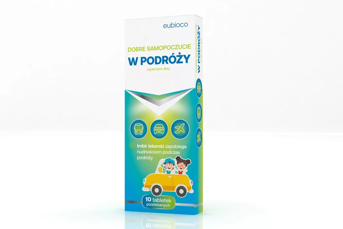Opakowanie suplementu diety Dobre samopoczucie w podróży marki Eubioco zaprojektowane przez PharmaPack Design