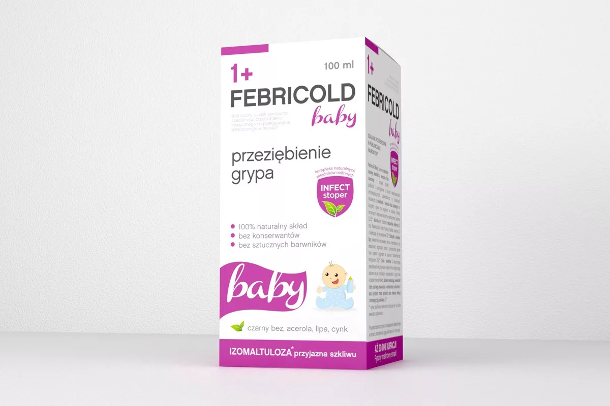 Projekt opakowania suplementu diety Febricold baby przygotowany przez PharmaPack Design