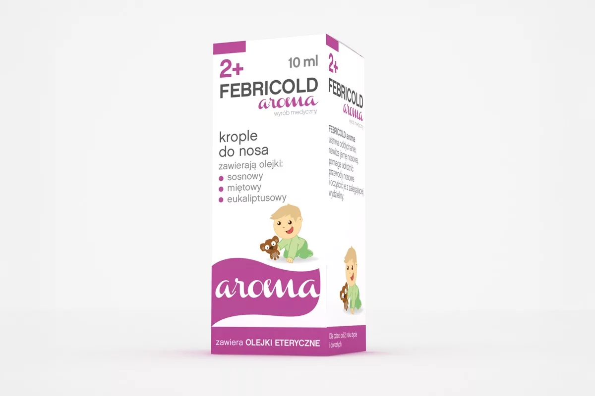 Projekt opakowania kropli do nosa Febricold aroma przygotowany przez PharmaPack Design
