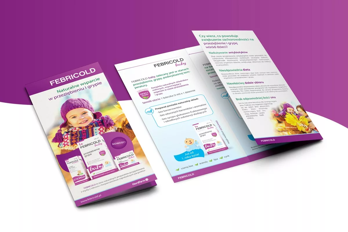 Projekt ulotki suplementu diety Febricold autorstwa PharmaPack Design
