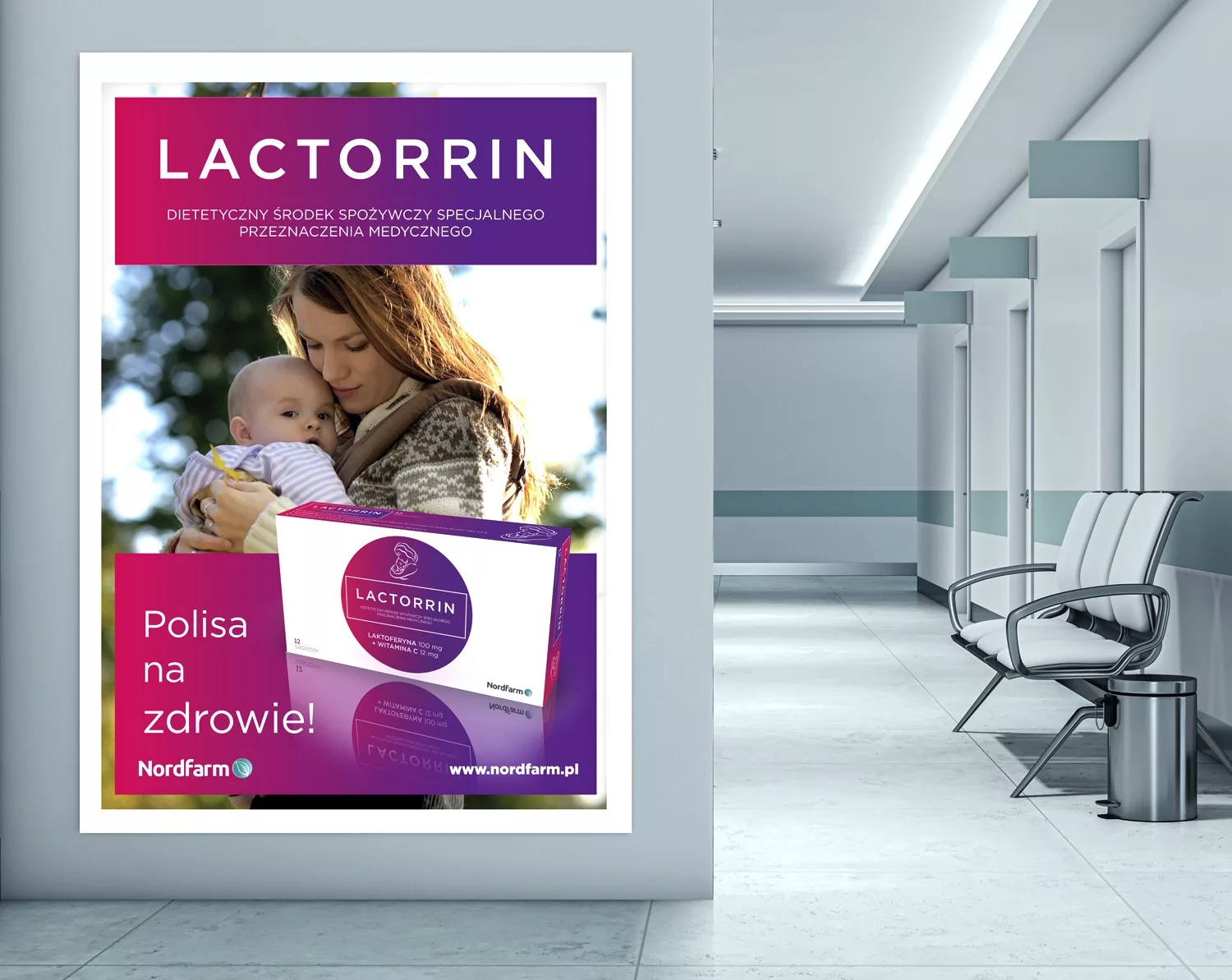 Projekt plakatu dla dietetycznego środka spożywczego Lactorrin, wykonany przez PharmaPack Design