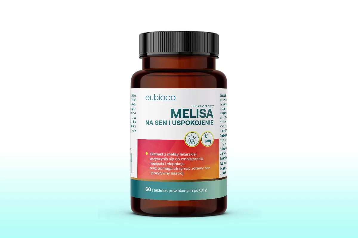 Projekt opakowania suplementu diety Melisa Eubioco przygotowany przez PharmaPack Design