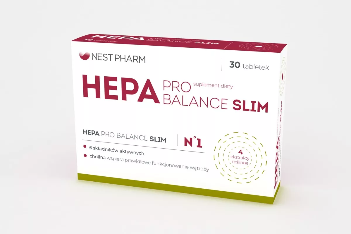 Projekt opakowania suplementu diety Hepa Pro Balance Slim Nestpharm przygotowany przez PharmaPack Design