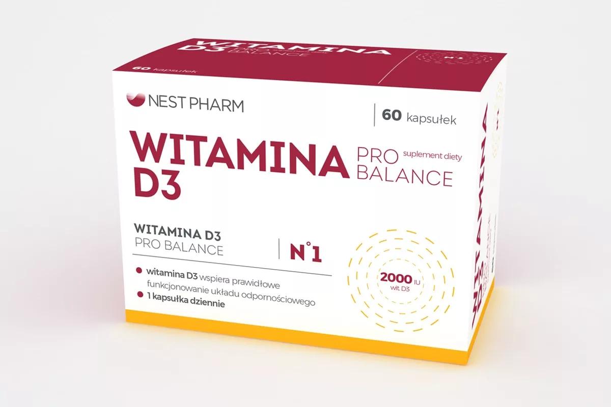 Opakowanie suplementu diety Witamina D3 Nestpharm – projekt graficzny PharmaPack Design