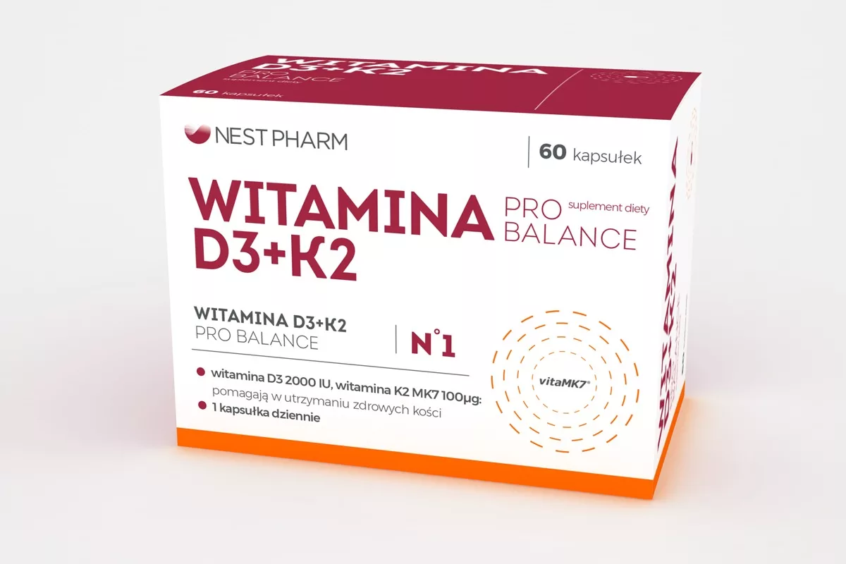 Projekt opakowania suplementu diety D3K2 Nestpharm przygotowany przez PharmaPack Design