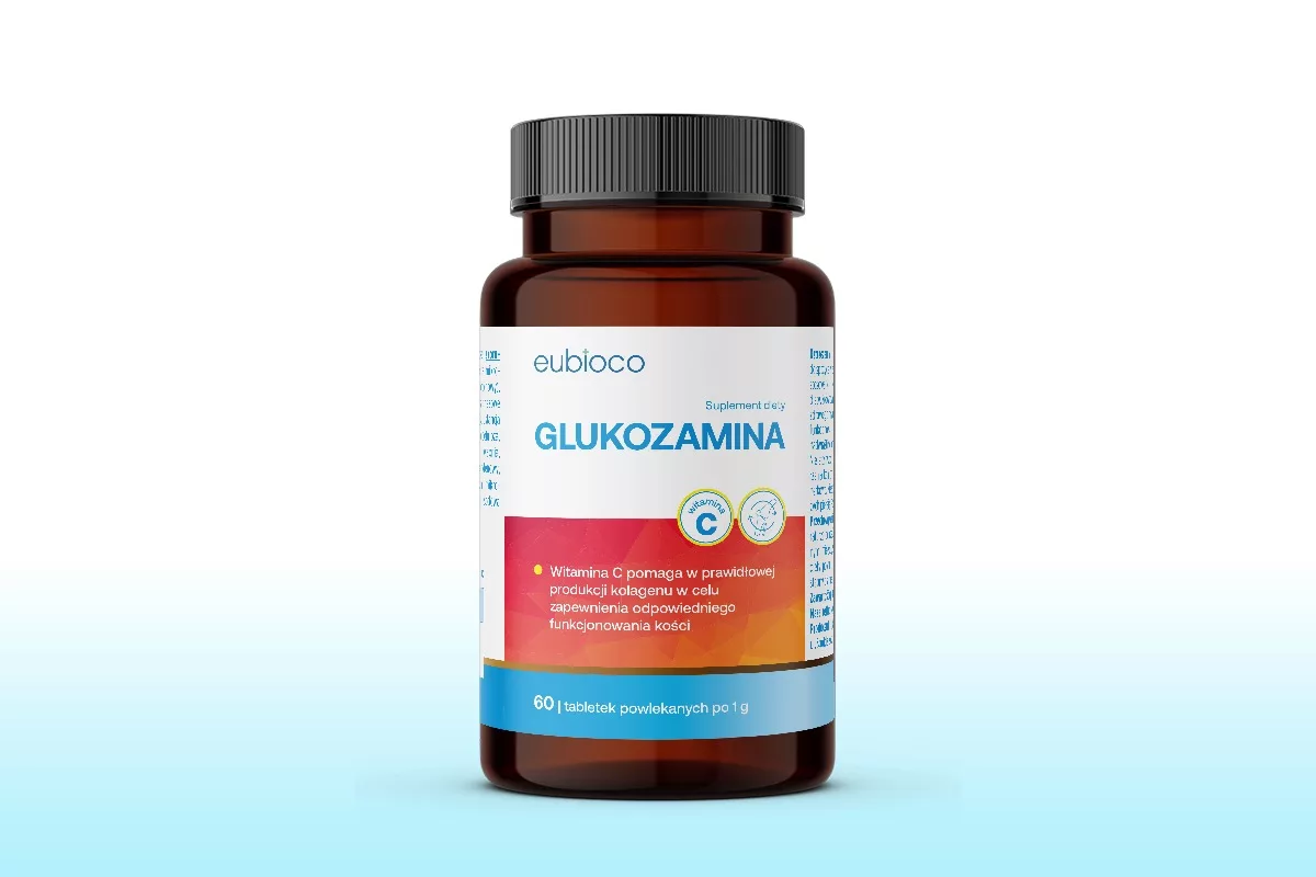 Projekt opakowania suplementu diety Glukozamina Eubioco przygotowany przez PharmaPack Design