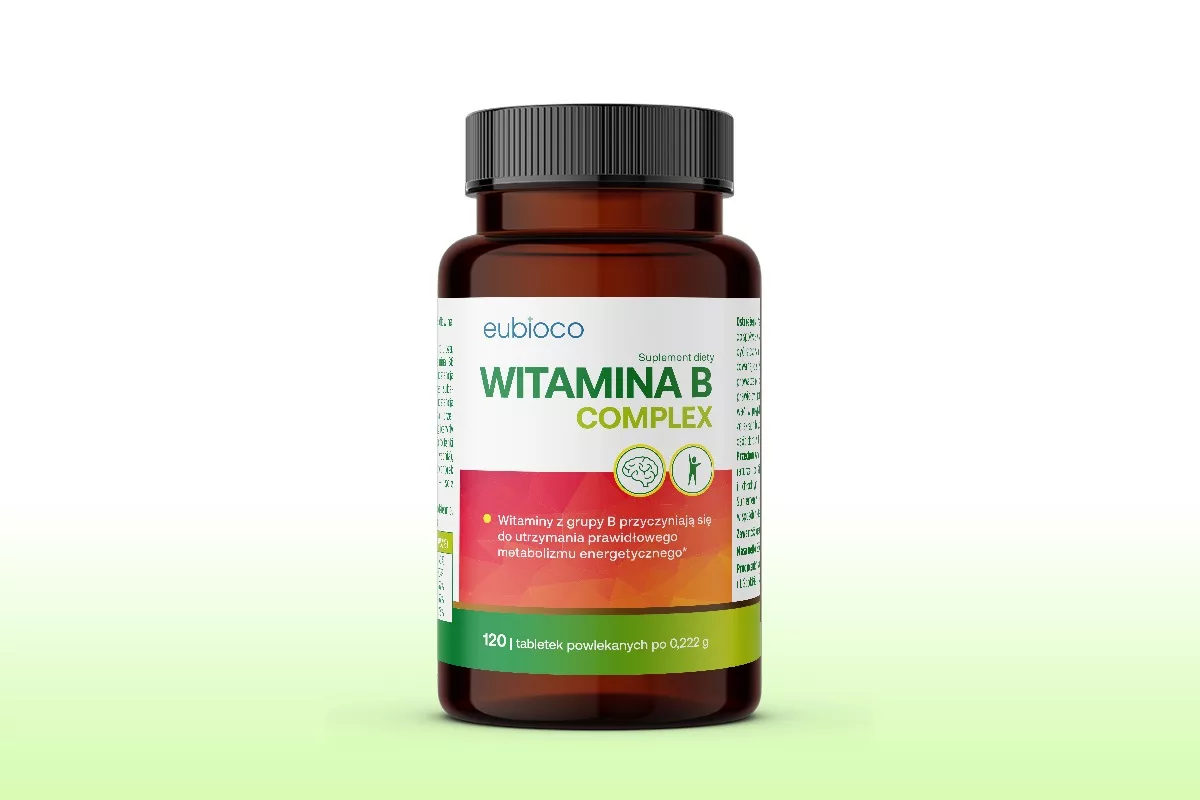 Projekt opakowania suplementu diety Witamina B Complex Eubioco przygotowany przez PharmaPack Design