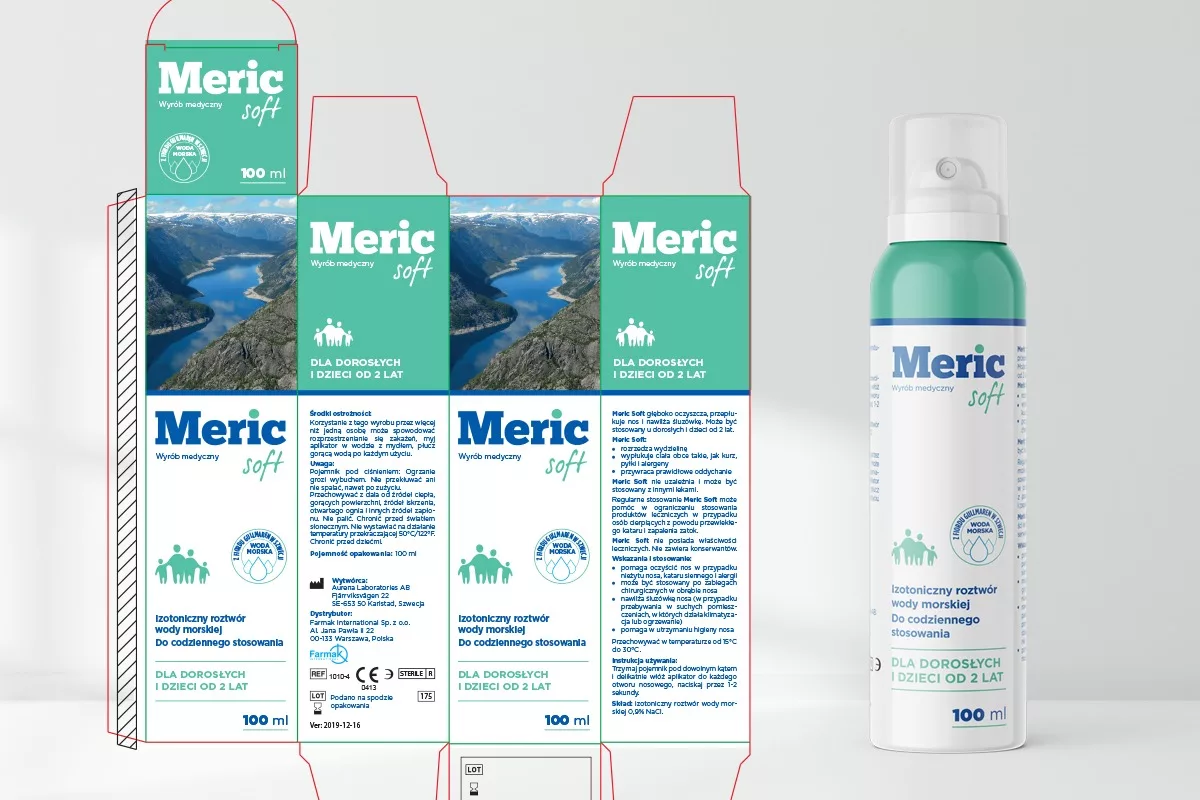 Projekt opakowania wyrobu medycznego Meric soft, wykonany przez PharmaPack Design